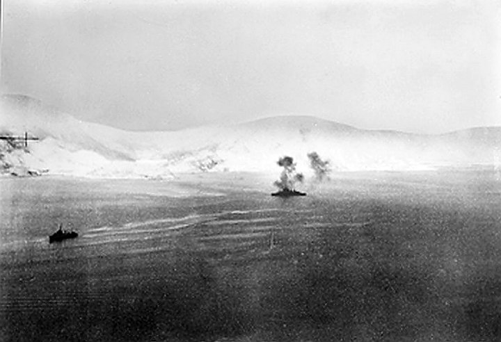 HMS_WarspiteNorway.jpg - Warspite engaging shore batteries during the Second Battle of Narvik